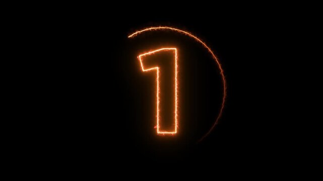 5 second countdown timer animation with glowing neon with effect number text from 5 to 0 with engaging circle animation.5 to 0 red neon countdown for gaming concept on black screen.