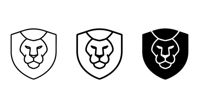 Lion Head Shield Icons, Majestic Animal Emblem, Heraldic Crest Vector Set