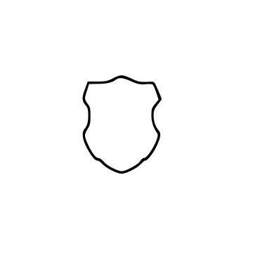 Simple black outline shield icon isolated on white background for security and protection