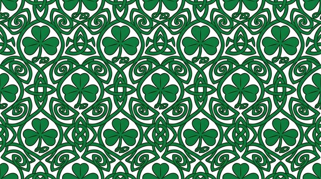 Seamless green celtic pattern with shamrocks and traditional knots