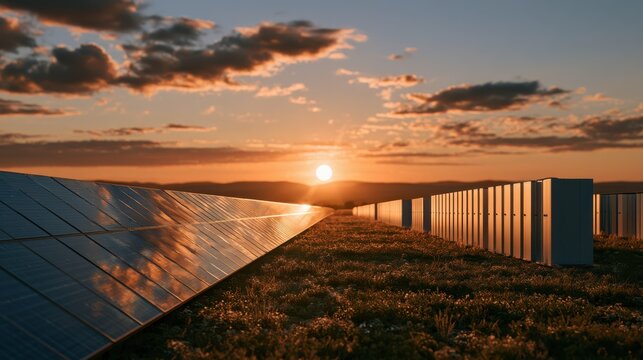 A modern microgrid system integrating solar panels and battery storage for clean, efficient, and sustainable energy management in residential or commercial settings.