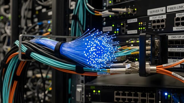 High Speed Fiber Optic Network Cable Connection