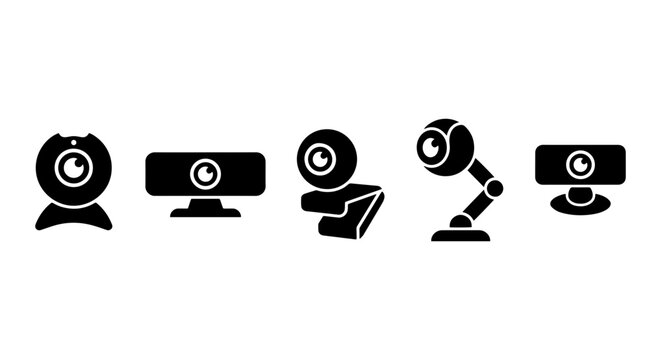Webcam Icons Set, Digital Camera Collection, Video Chat Device Graphics, Technology Symbols