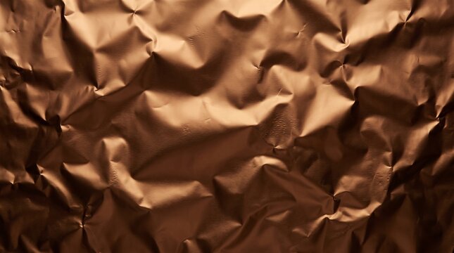 Crumpled copper foil texture shiny metallic background surface