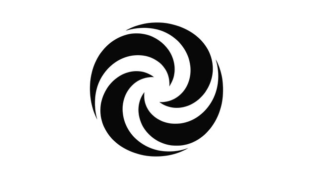 Abstract Swirling Black Shape on White Background
