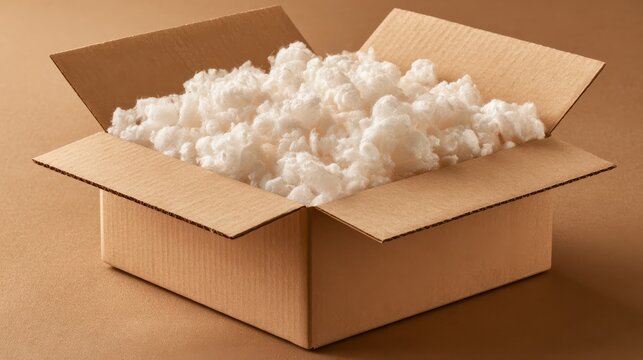 Kraft box packaging with cellulose padding showcasing eco-friendly and sustainable product protection, ideal for environmentally conscious shipping and storage solutions.