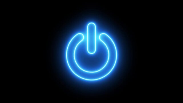 Neon outline glowing power button concept. Motion graphics of power supply. Animation of 4k video. 