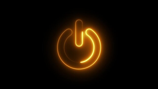 Neon outline glowing power button concept. Motion graphics of power supply. Animation of 4k video. 