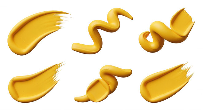 yellow paint swirls and smears on white background for artistic or cosmetic product design isolated