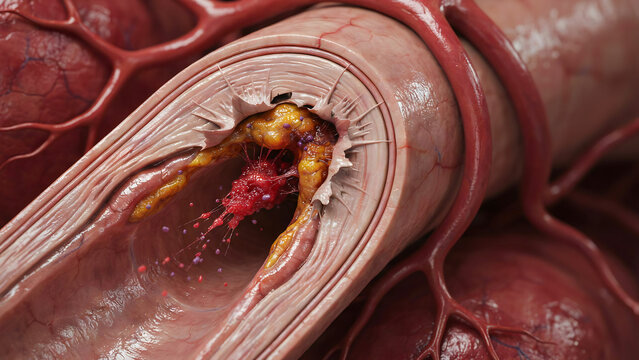 Detailed medical depiction of parasitic worm embedded inside human intestinal lining