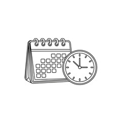 Fototapeta premium Calendar and Clock Line Art Icon for Time Management and Planning