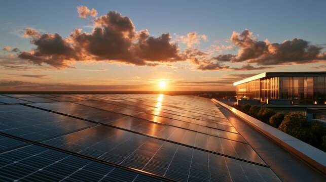 Solar panels installed on the rooftop of a hospital or healthcare facility, showcasing renewable energy use in medical infrastructure and sustainable building practices.