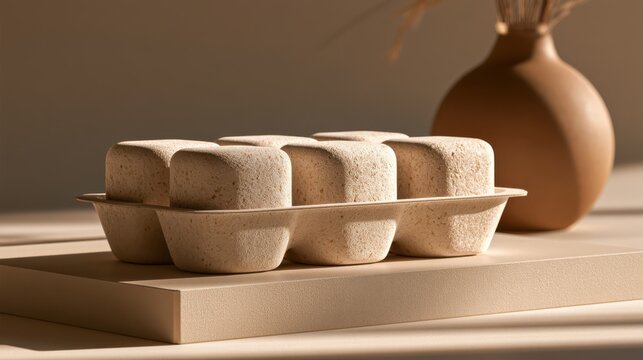 Eco-friendly packaging featuring bamboo fiber and molded pulp tray, showcasing sustainable materials for environmentally conscious product presentation and protection.