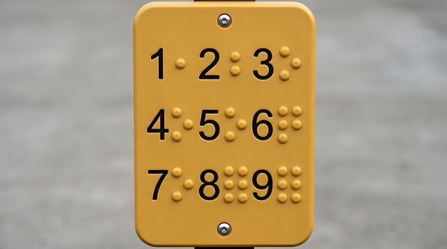 Yellow tactile keypad with numbers and braille for accessibility and inclusive design.