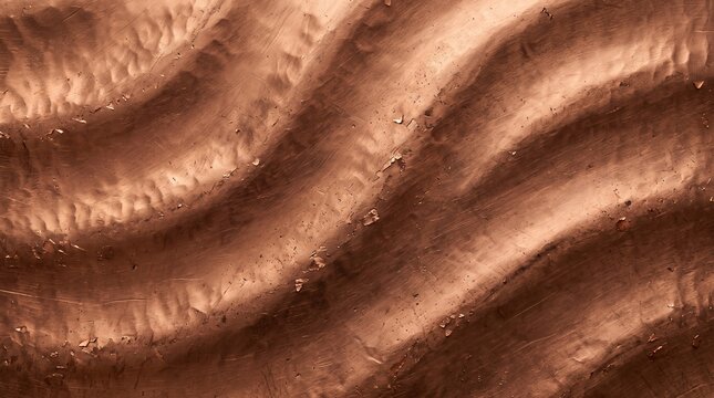 Textured copper metal surface with wavy hammered pattern background