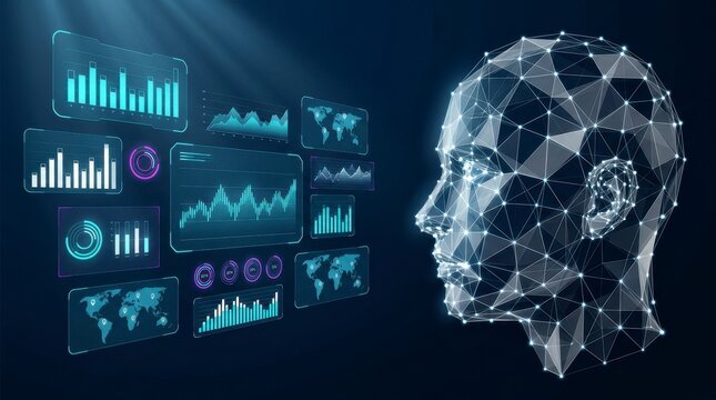 Artificial Intelligence Head with Data Analytics Screens.