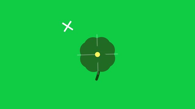 Minimalist graphic illustration of a four-leaf clover featuring a dark green leaf pattern and yellow center, set against a solid bright green background with subtle light accents.