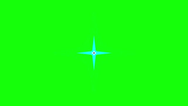 Abstract four-pointed star graphic with neon green background and cyan glowing edges. Stylized geometric icon with black and white diamond layers for tech or gaming UI elements.