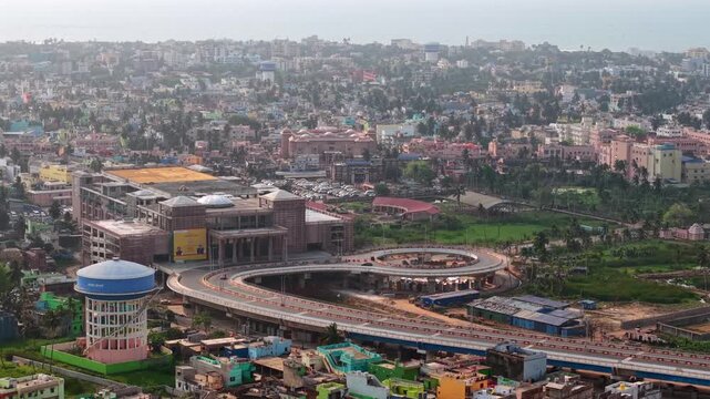Aerial View of Puri City and Highway Infrastructure, Odisha, India