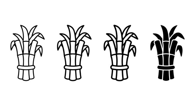Sugar Cane Bundles Vector Icons, Sweet Crop Stalks, Agricultural Harvest Elements, Natural Food Ingredient Graphics