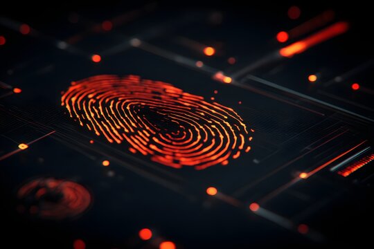 Illuminated Fingerprint Symbolizing Digital Security and Personal Identity Protection in a Cybernetic Network