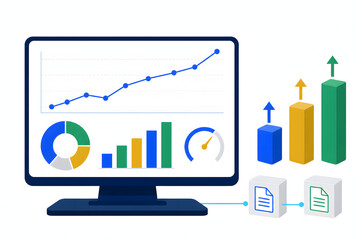 Fototapeta premium Business data analytics on computer screen. Financial growth charts and digital reporting.