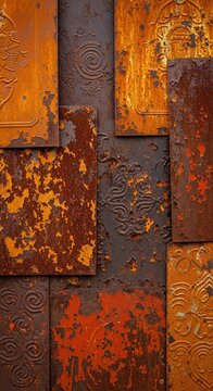 A mosaic of time-worn metal, stories etched in rust and pattern.