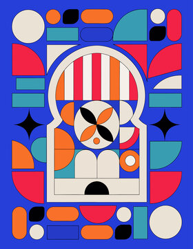 Abstract Geometric Arabesque Pattern with Archway and Organic Forms