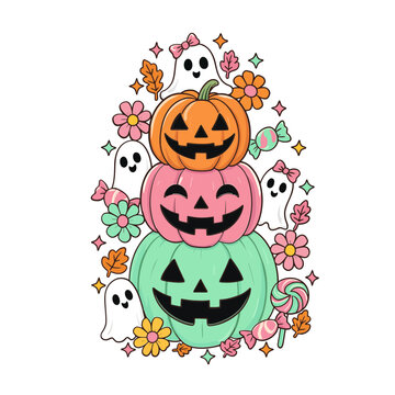 Pastel colored pumpkin stack autumn decoration seasonal fall