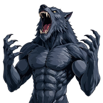 Fierce Snarling Werewolf Monster At Full Moon Night