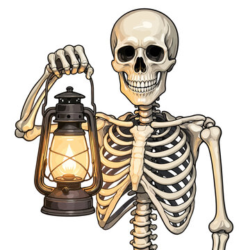 Spooky Skeleton Holding Lantern At Night