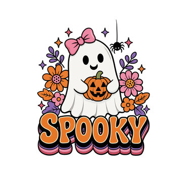 Spooky Ghost On Single Page Isolated Background