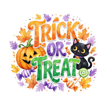Halloween Watercolor Trick Or Treat Kids Costumes Candy