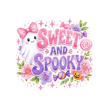 Sweet and spooky watercolor illustration of halloween theme