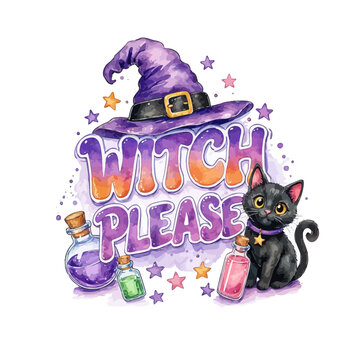 Fantasy Watercolor Witch Please Magical Art