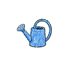 Obraz premium Blue watering can illustration, hand drawn garden tool icon for spring planting projects.