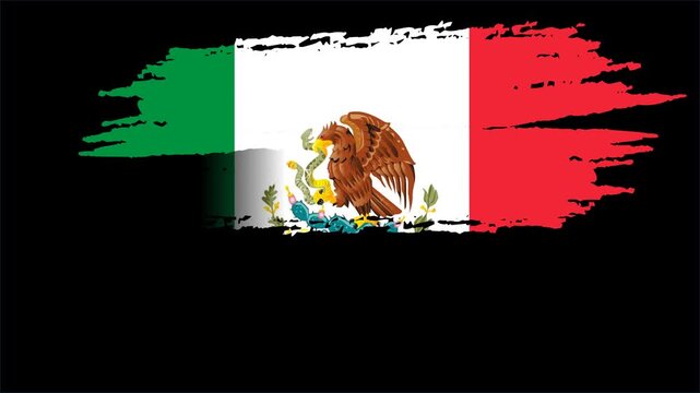 Mexico Flag Brush Stroke Animation, Mexican National Flag with Eagle Emblem, Independence and Patriotism Background 4K