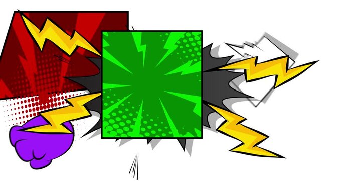 Cartoon background animation, comic book backdrop video. Retro comics pop art design.