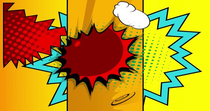 Cartoon background animation, comic book backdrop video. Retro comics pop art design.