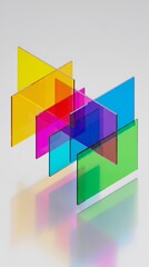 Fototapeta premium Abstract colorful translucent rectangular shapes casting vibrant shadows.