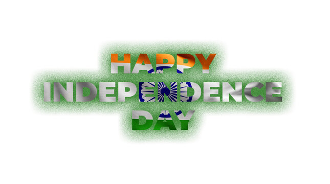 Happy independence day india text with tricolor flag texture isolated on transparent background