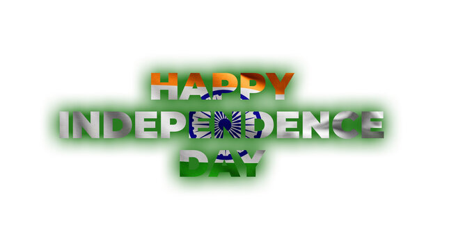 Happy independence day india text with tricolor flag texture isolated on transparent background