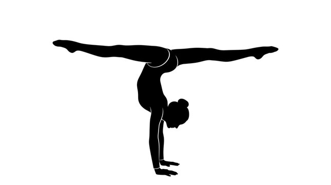 Gymnast silhouette performing extreme handstand split pose vector illustration for sports and fitness design projects isolated