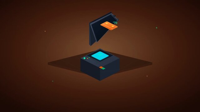 Isometric animation of contactless credit card payment processing