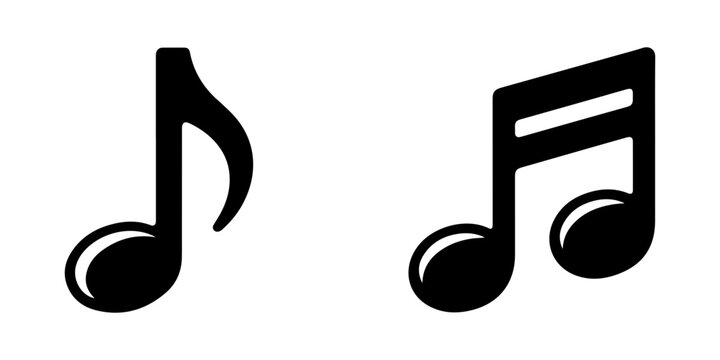Black music notes vector set isolated on transparent background for melody and sound design.