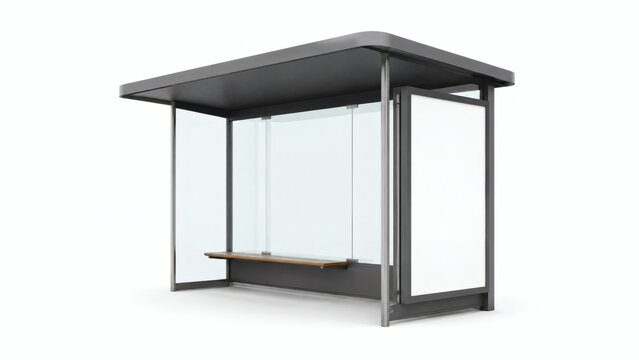 Modern Bus Stop Shelter: A clean, contemporary bus stop shelter with glass panels and a metal frame, offering a functional and stylish waiting area.
