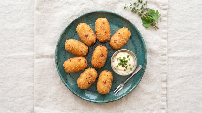 Spanish croquetas ham b�chamel flat lay food photography image
