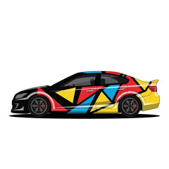 Fototapeta premium Modern Car with Abstract Geometric Wrap