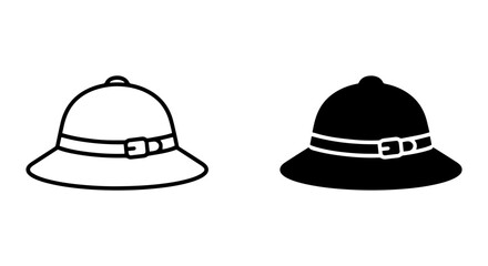 Fototapeta premium Safari Pith Helmet Icons, Exploration Headwear Vector Set, Adventure Gear Symbols