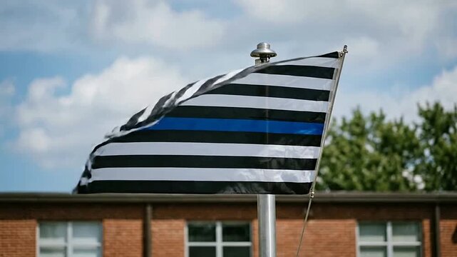 Close-up of a colorful striped flag waving outdoors in the breeze